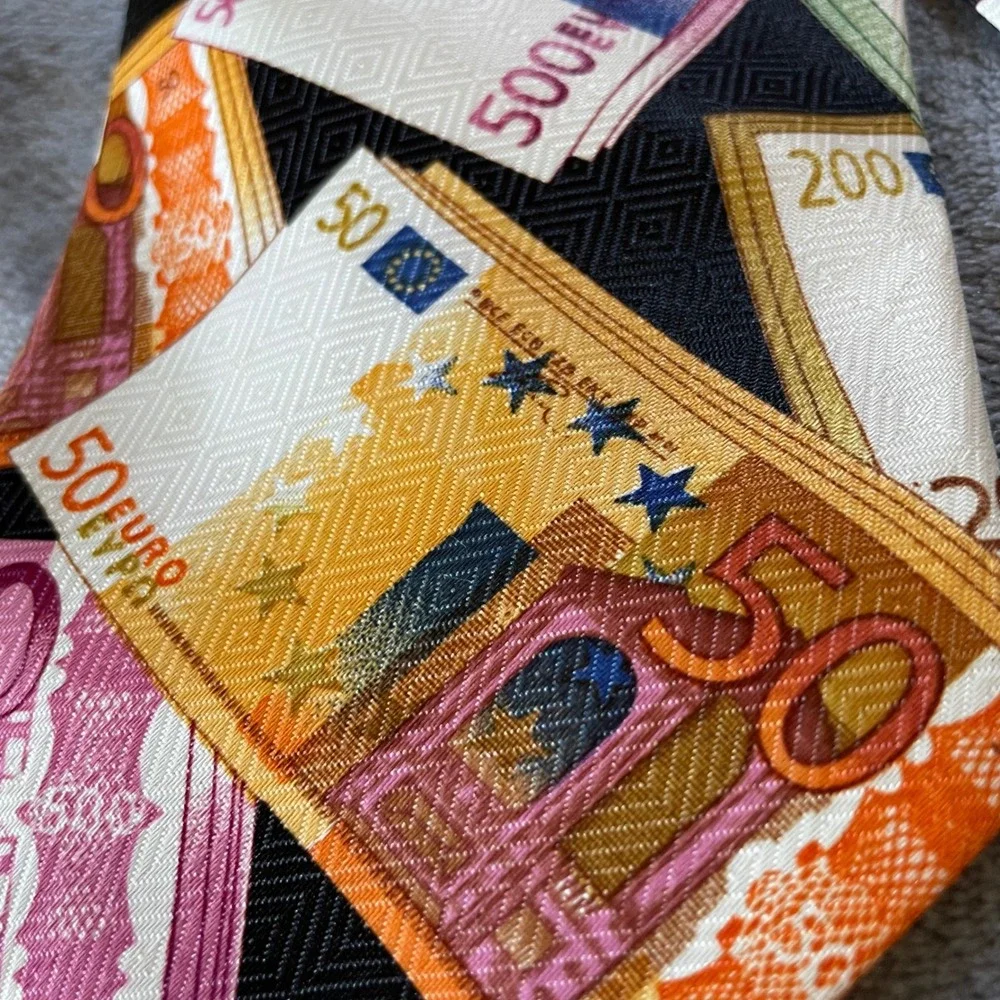 Tie Mania Hand Made Novelty polyester‎ Necktie Mens Euro Money Currency Design